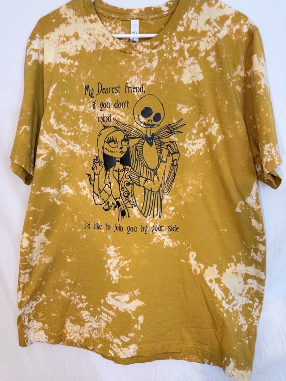 Bella Canvas Mustard Yellow Bleached Graphic Tee with Black Print